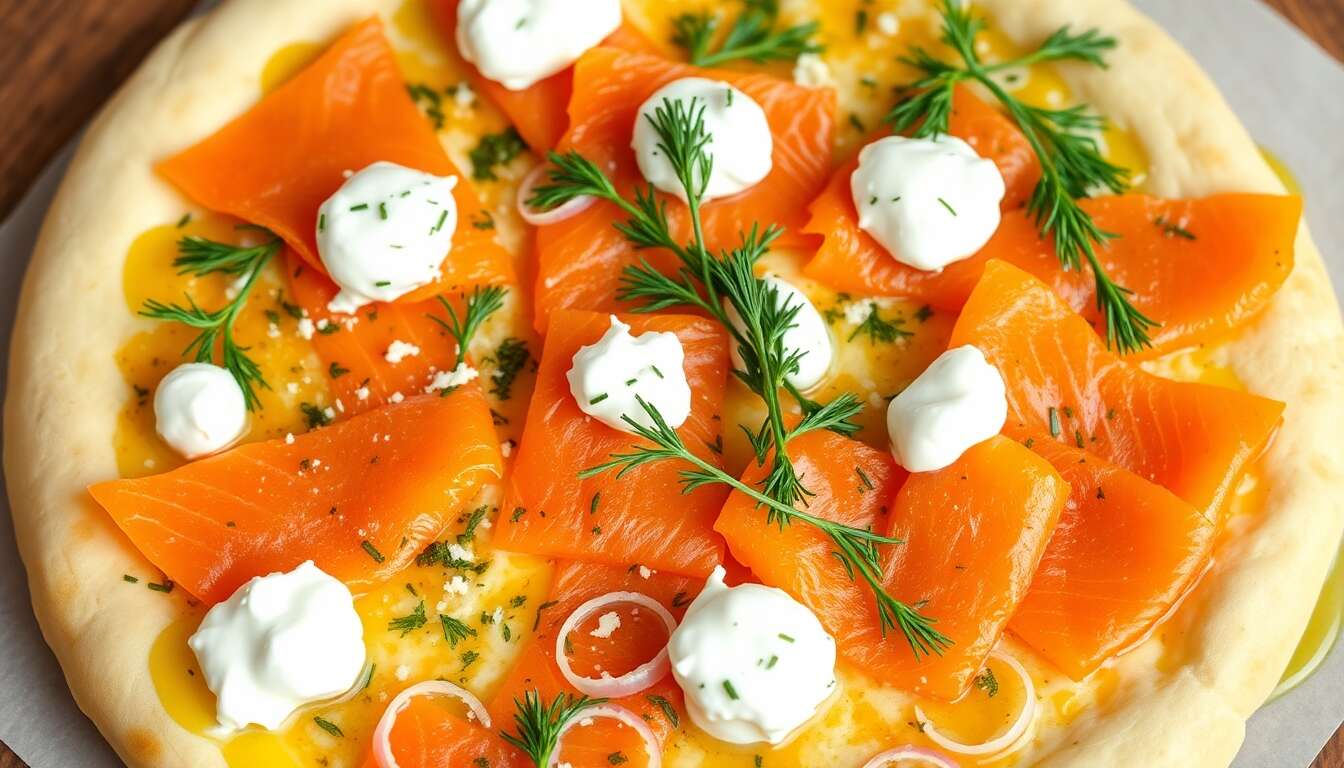 Pizza au saumon fumé et à la crème fraîche d'aneth
