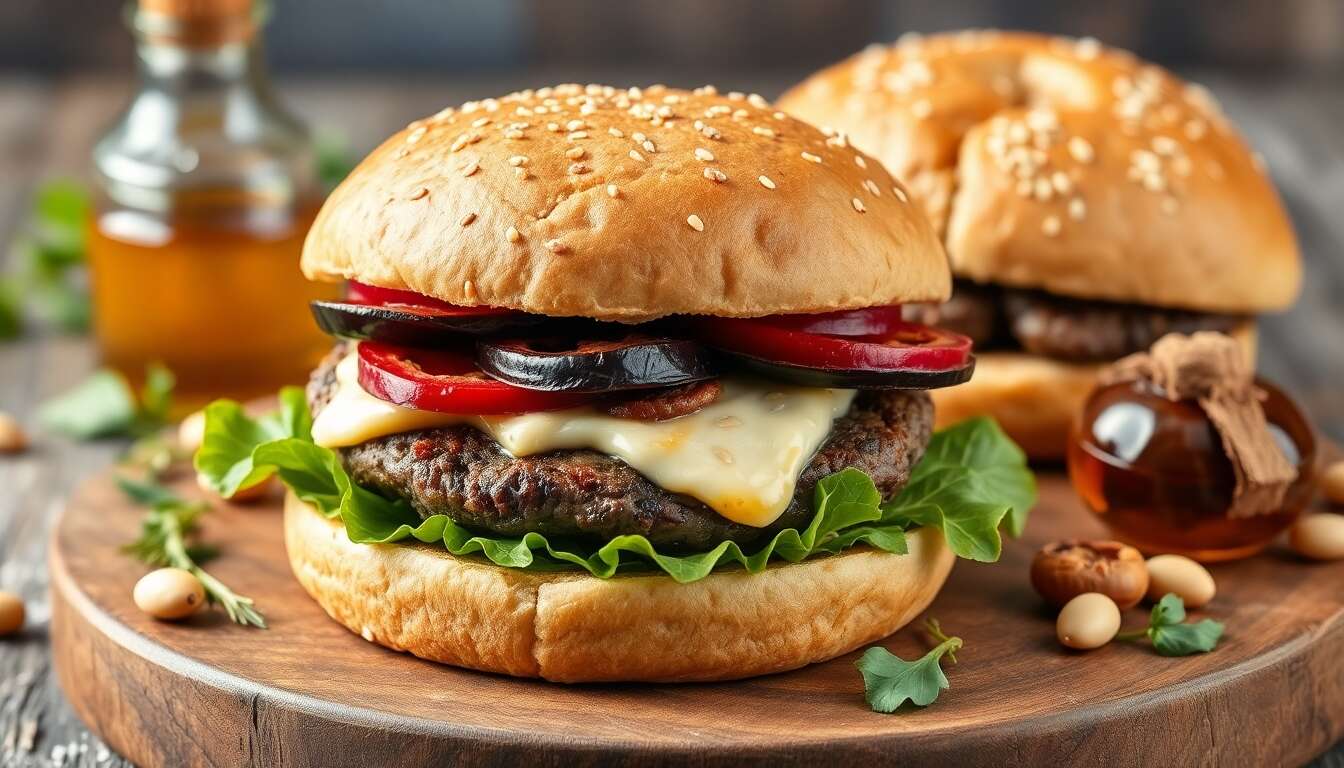 Burger veggie à l'aubergine et Fourme d'Ambert : recette gourmande