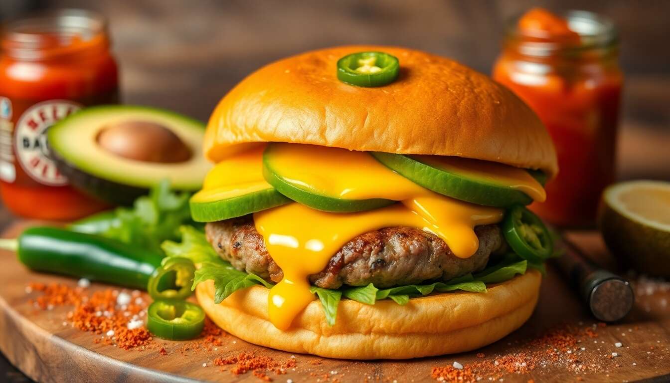 Explosion de Saveurs: burger Tex-Mex à l'Avocat et au Piment