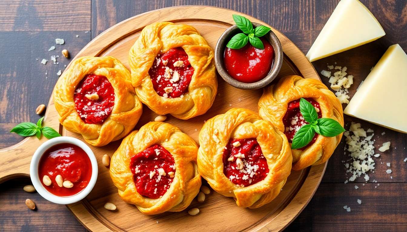 Palmiers feuilletés pesto rouge et pignons de pin, croquants à souhait