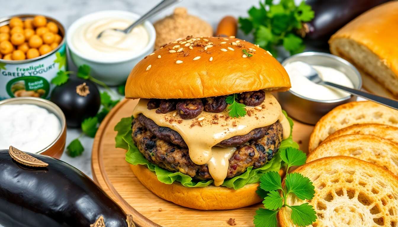 Le Méditerranéen : burger aux pois chiches et caviar d'aubergine