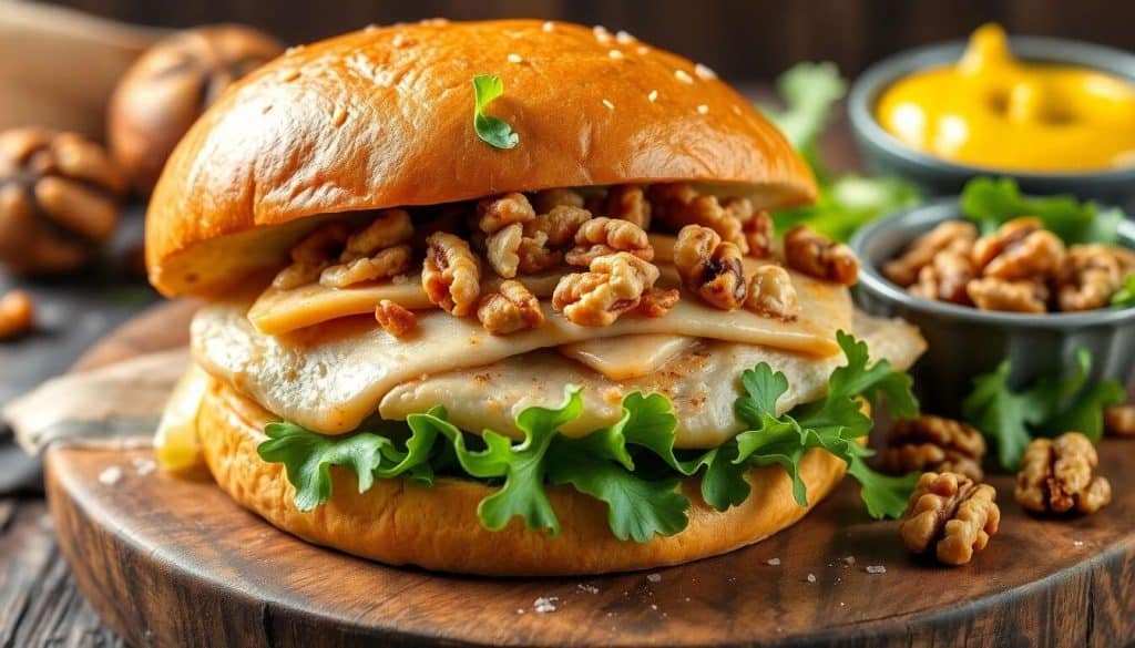 Croquant Rustique : burger à la Dinde, comté et Noix Grillées