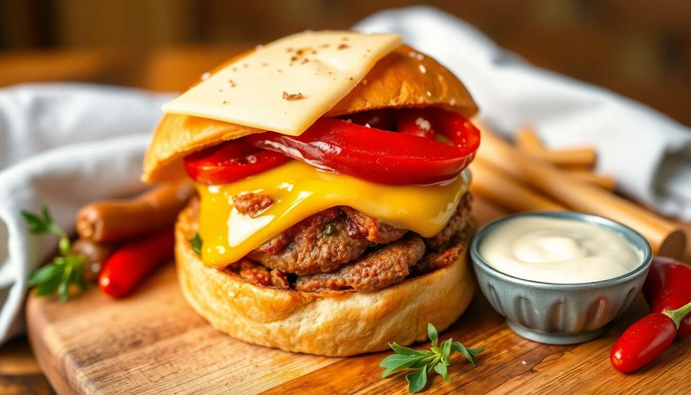 Douceur Ibérique : burger au Chorizo avec Poivrons Rôtis