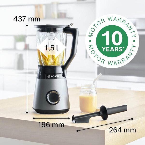 Bosch MMB6172SN Blender 1,5 L Mélangeur de Table 1200 W Noir, Acier Inoxydable [Classe énergétique B]