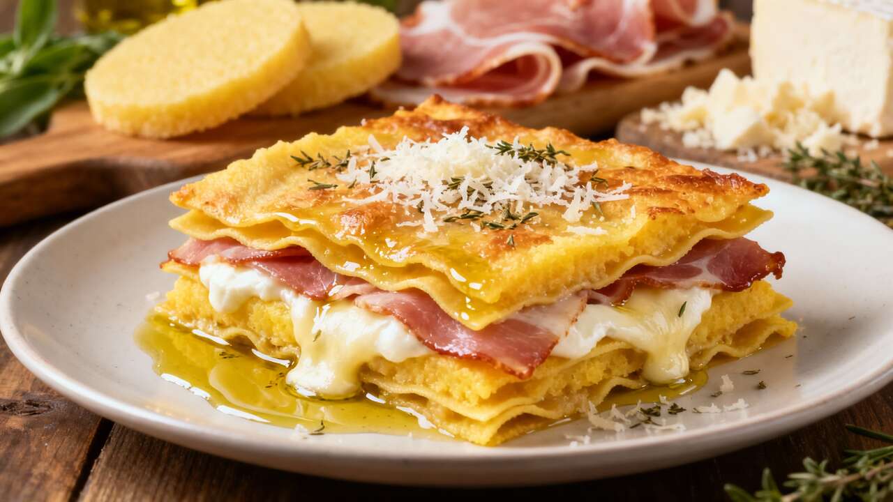 Lasagnes de polenta au jambon italien et mozzarella : recette savoureuse