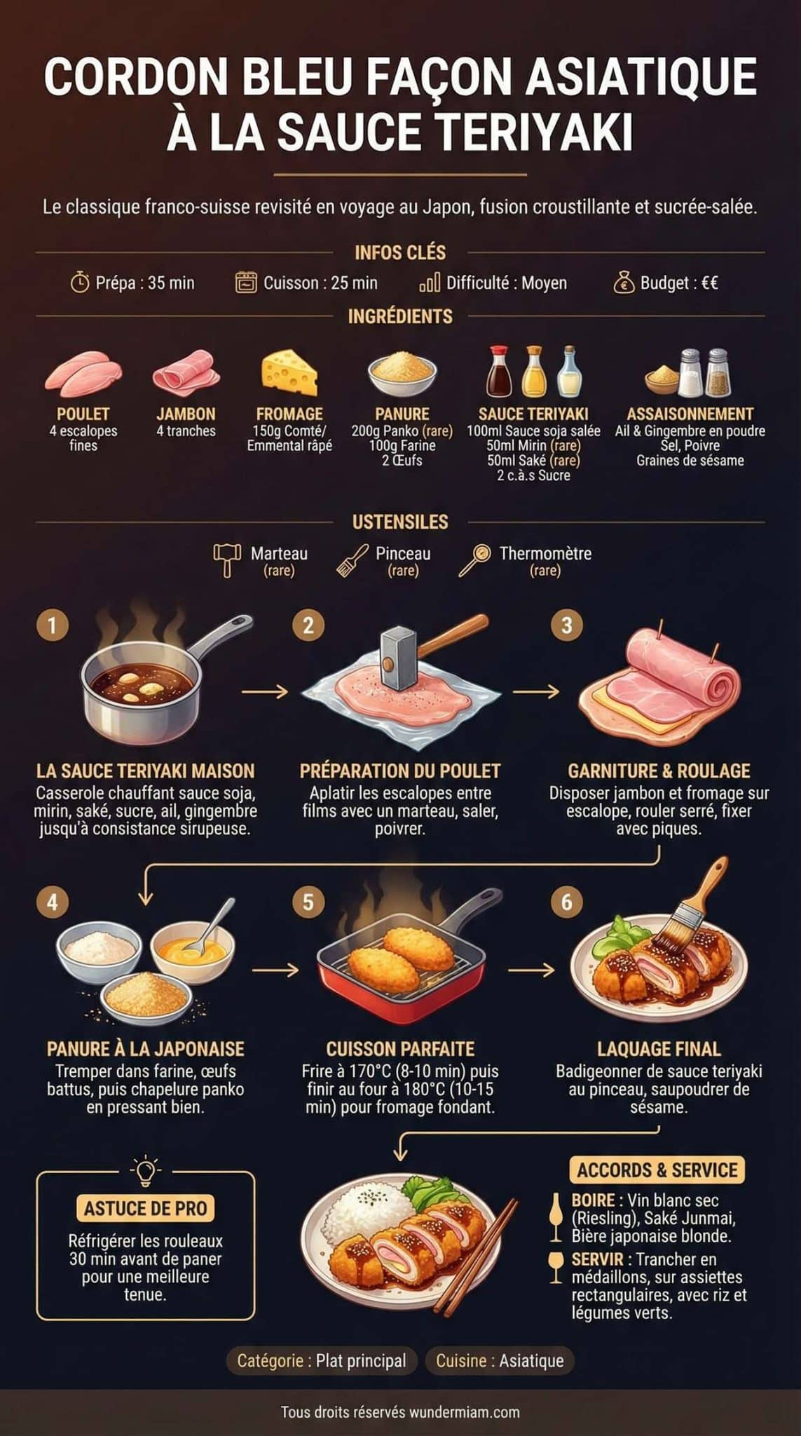 Infographie de la recette Recette de cordon bleu façon asiatique à la sauce teriyaki Infographie de la recette Recette de cordon bleu façon asiatique à la sauce teriyaki