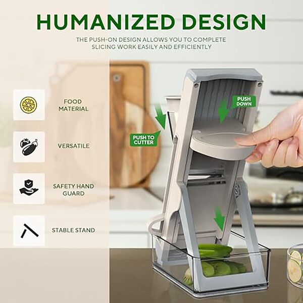 Eletronova Mandoline sans danger pour la cuisine, trancheuse à légumes pour cuisine, mandoline de pommes de terre, trancheuse de cuisine, 4 en 1 et ajusteur d'épaisseur, hachoir multifonction pour