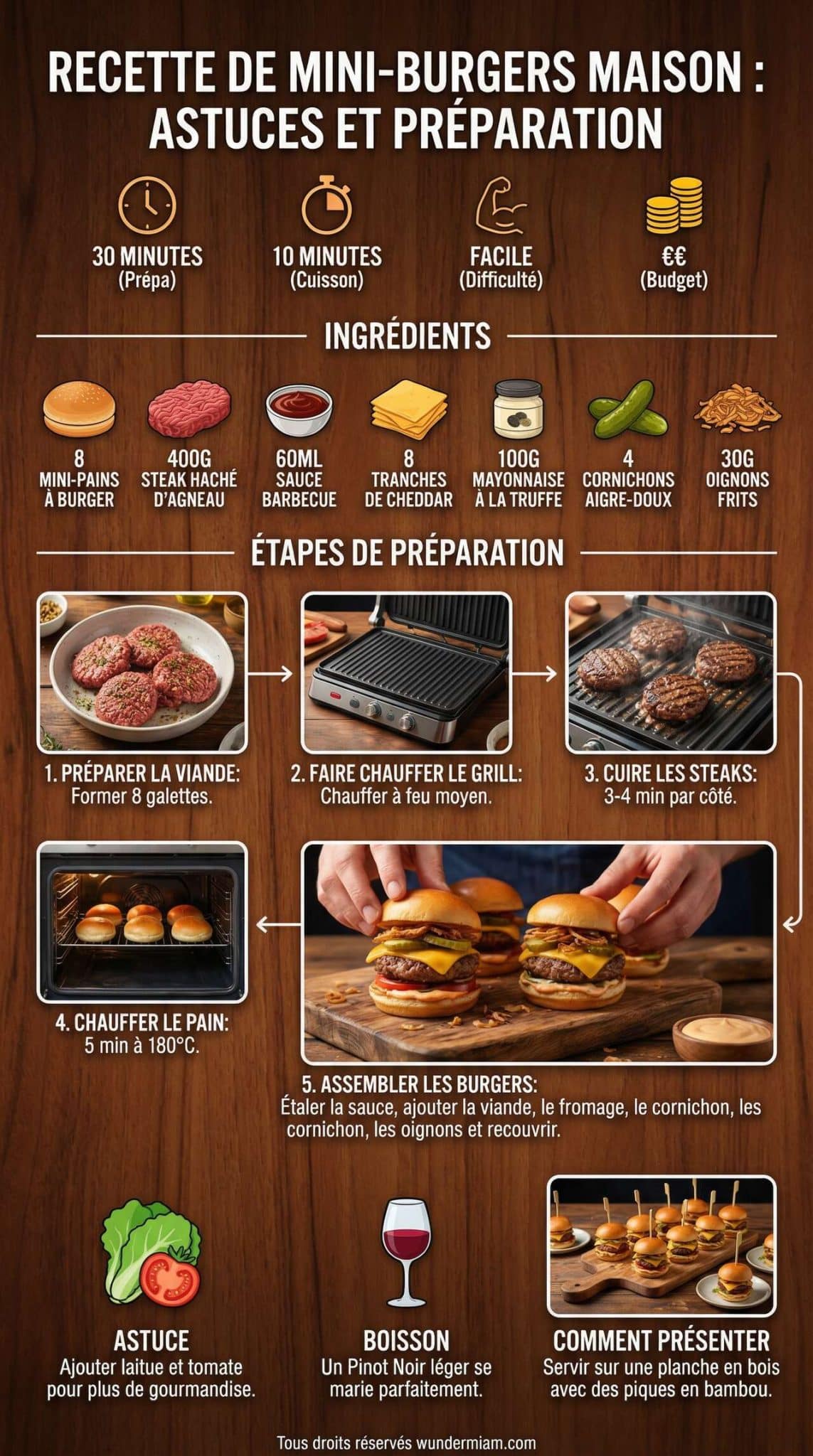 Fiche recette Recette de mini-burgers maison : astuces et pr&eacute;paration