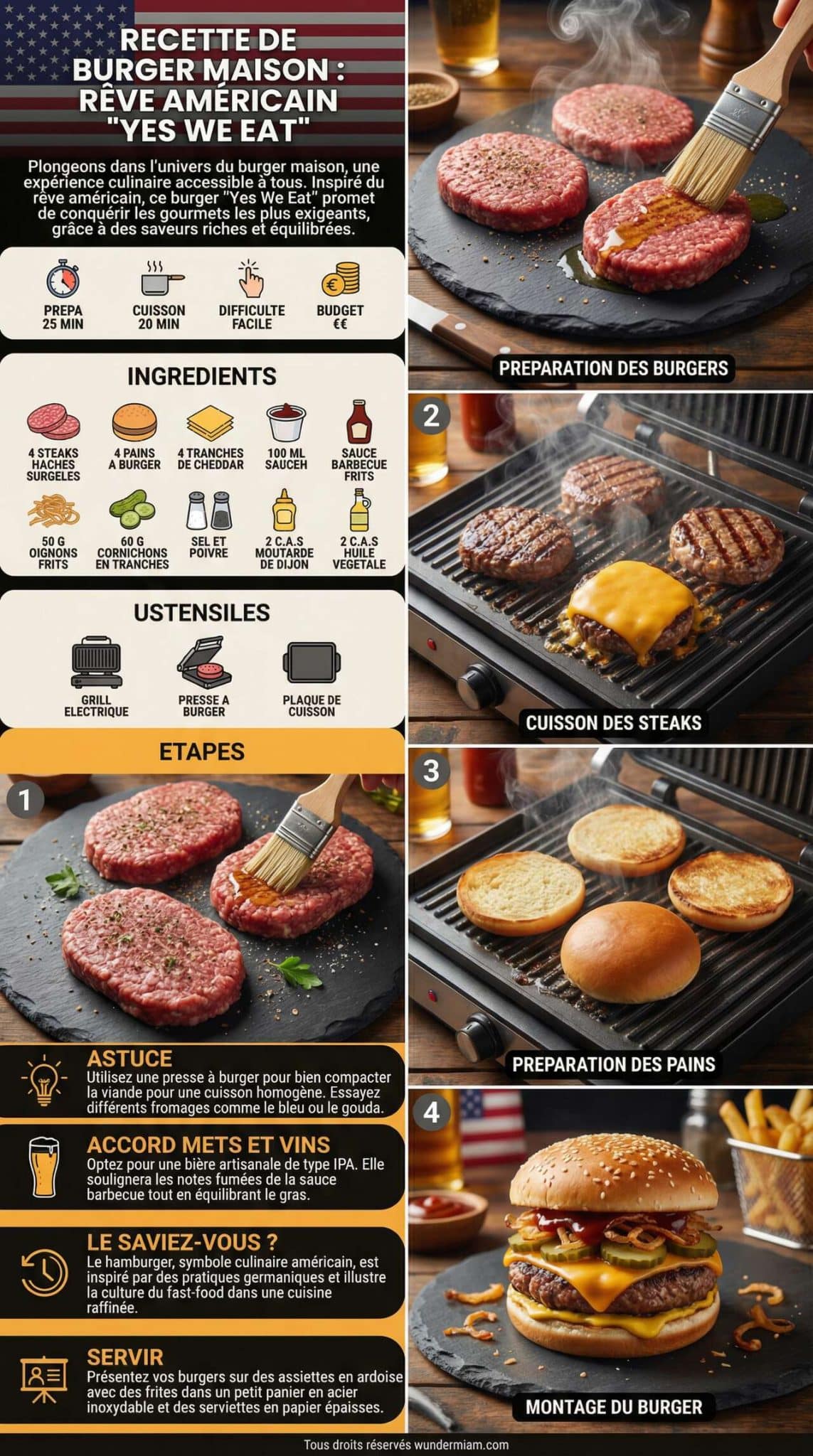 Fiche recette Recette de burger maison : r&ecirc;ve am&eacute;ricain "Yes We Eat