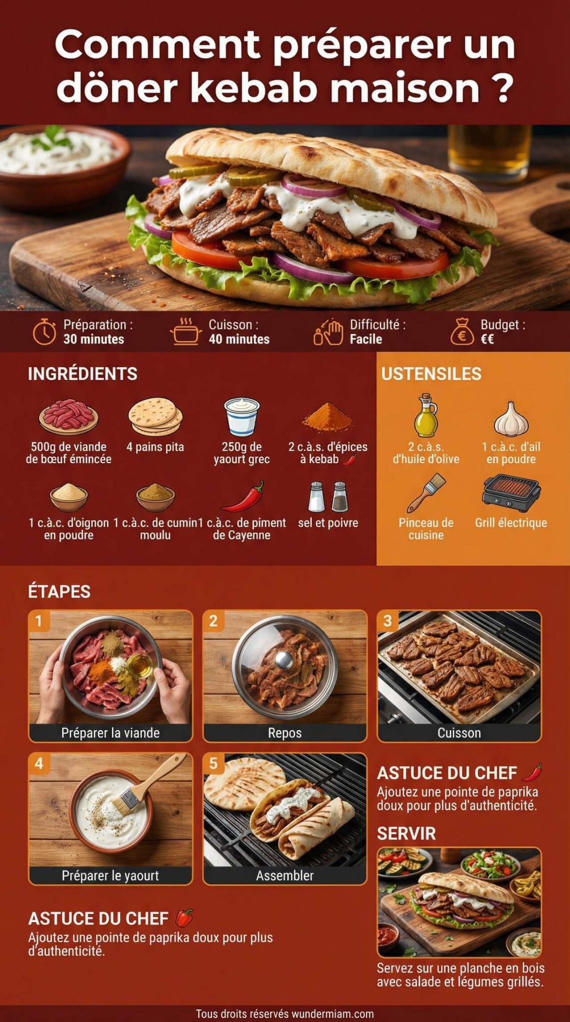 Fiche recette Comment pr&eacute;parer un d&ouml;ner kebab maison ?