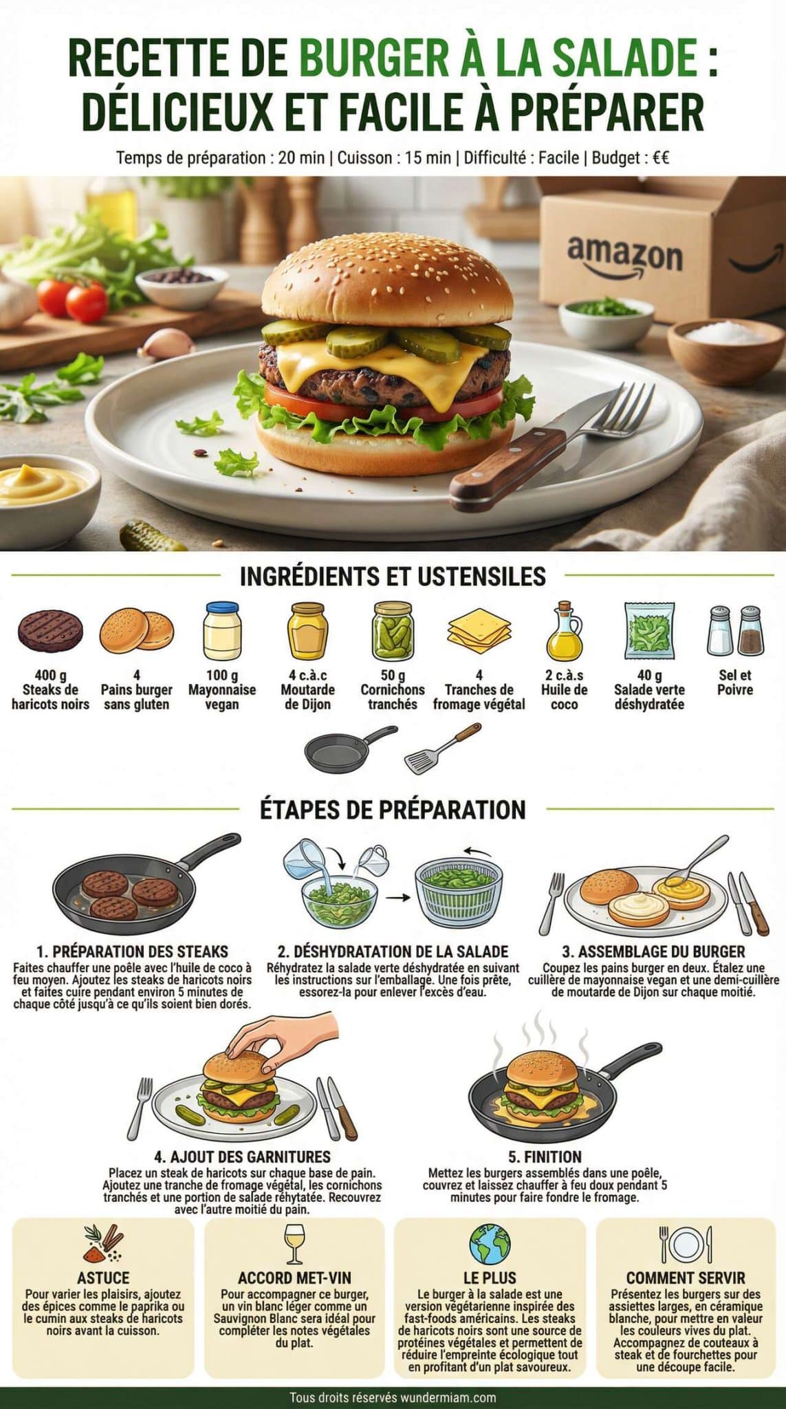 Fiche recette Recette de Burger &agrave; la Salade : d&eacute;licieux et Facile &agrave; Pr&eacute;parer