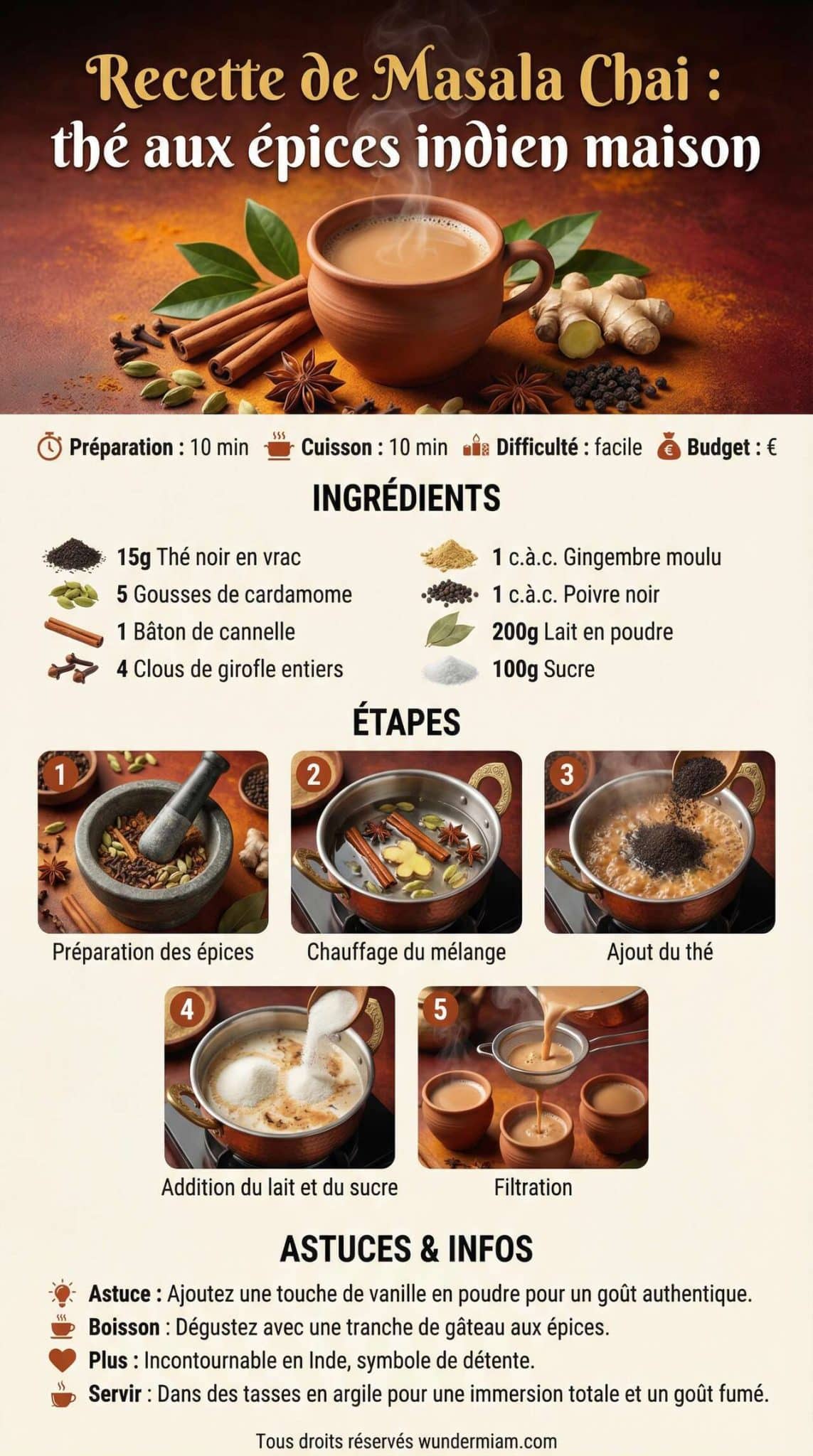 Fiche recette Recette de Masala Chai : th&eacute; aux &eacute;pices indien maison