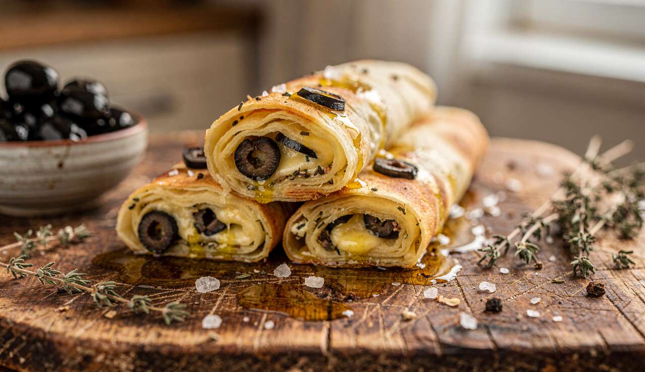 Recette roulés de m'ssemen au fromage, olives et thym