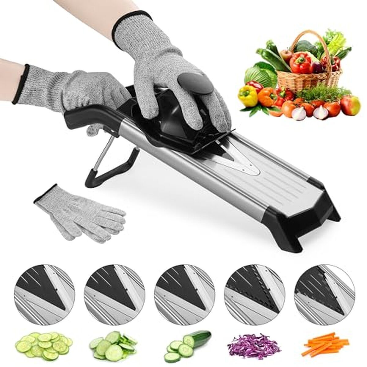Test : mandoline trancheuse Supernal 5 en 1 avec gants résistants