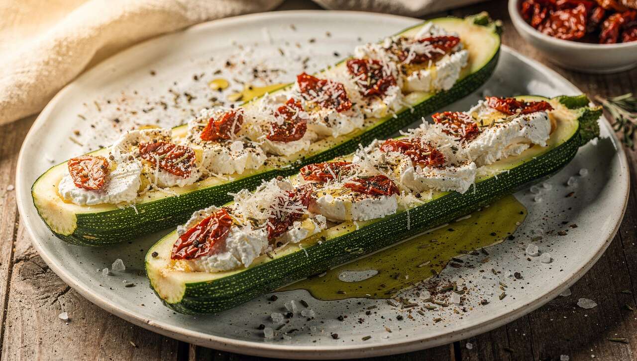 Courgettes Farcies au Chèvre, tomate et Brebis : recette Savoureuse