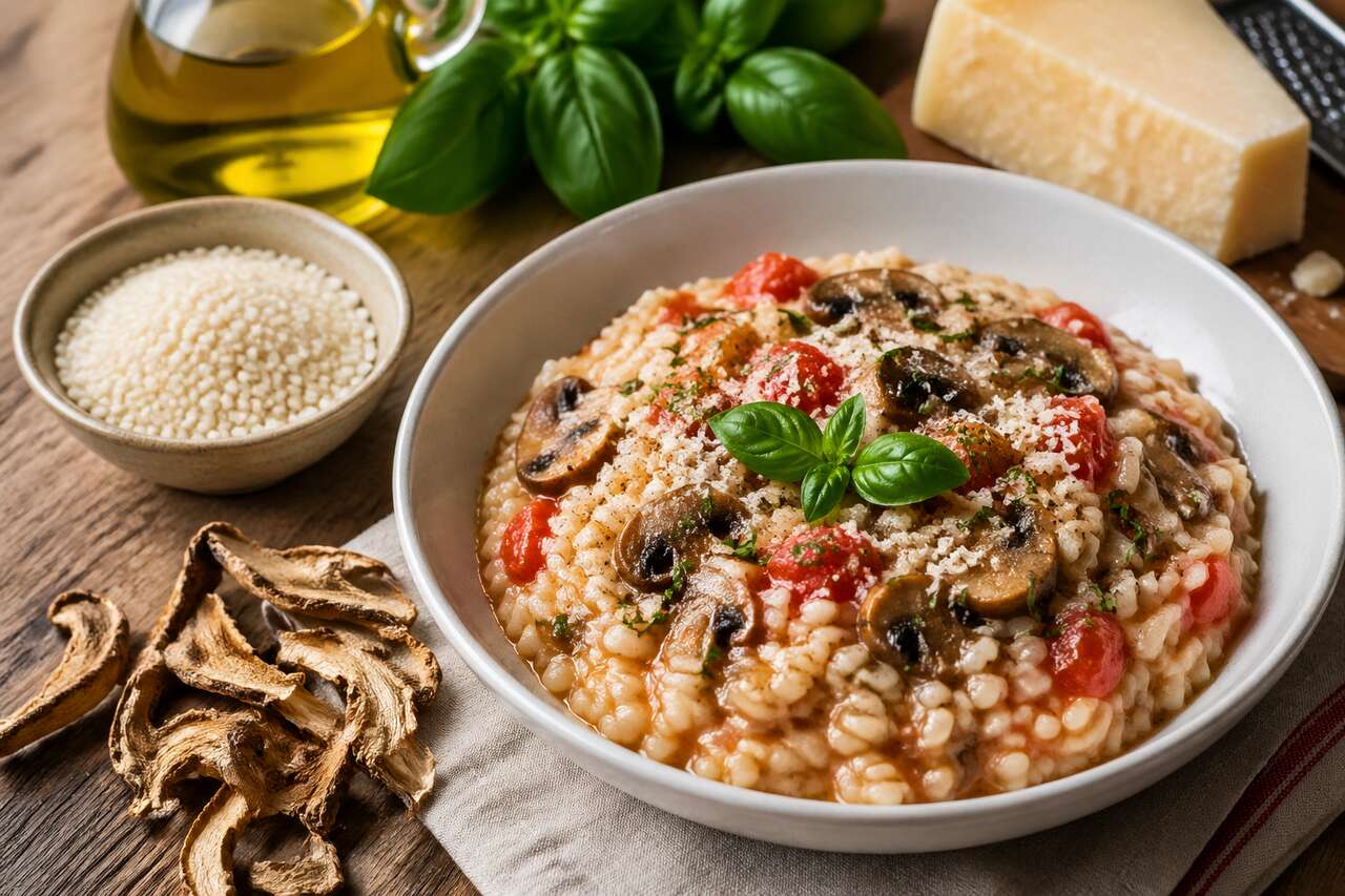 Risotto à la tomate et aux champignons de Loïc Fou de cuisine : la recette gourmande