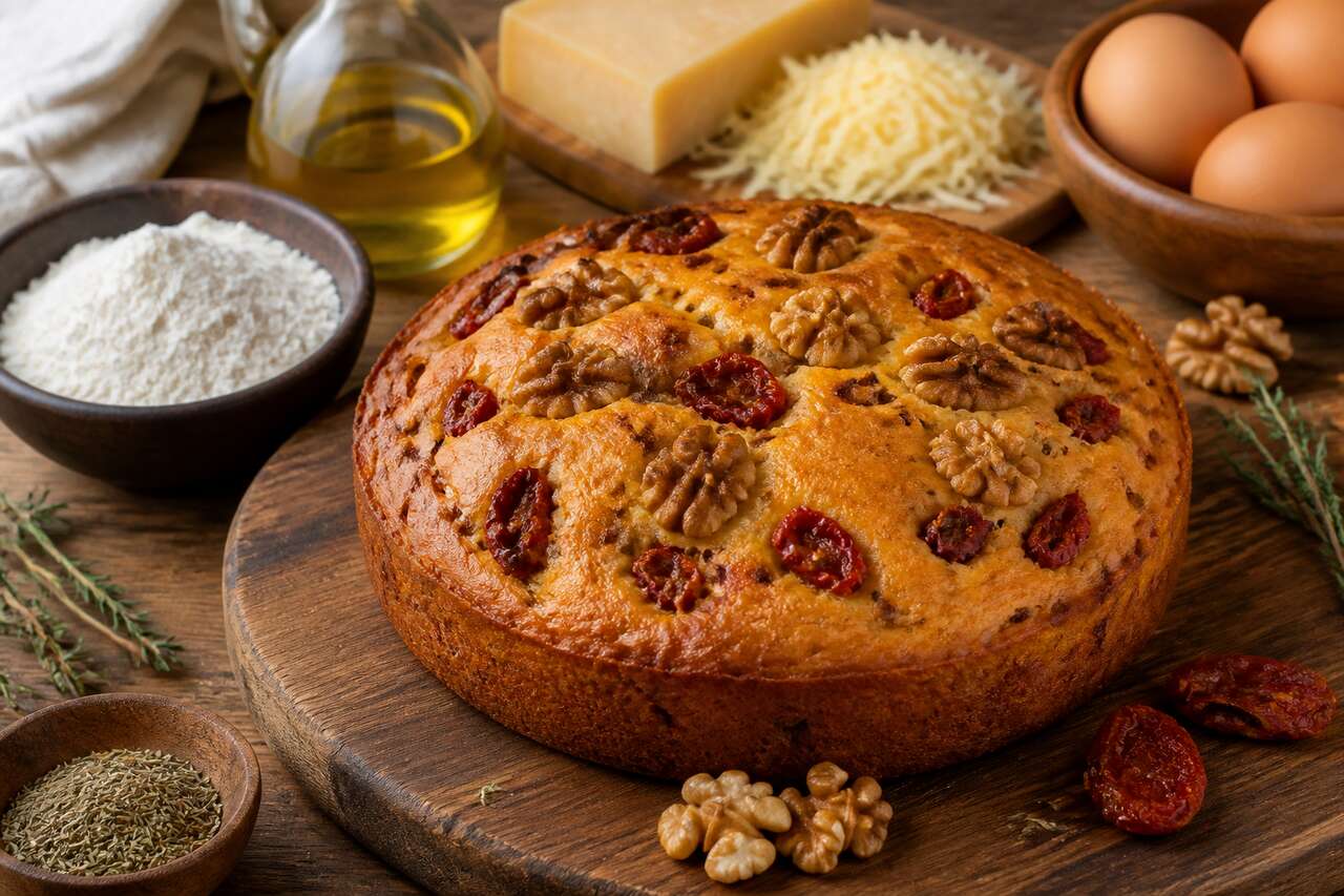 Recette de cake aux noix et aux tomates confites