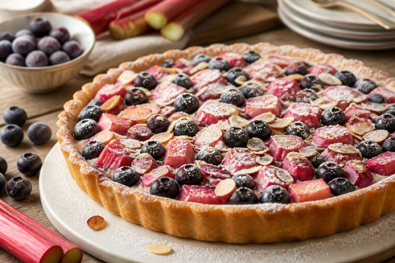 Recette de tarte aux myrtilles et à la rhubarbe