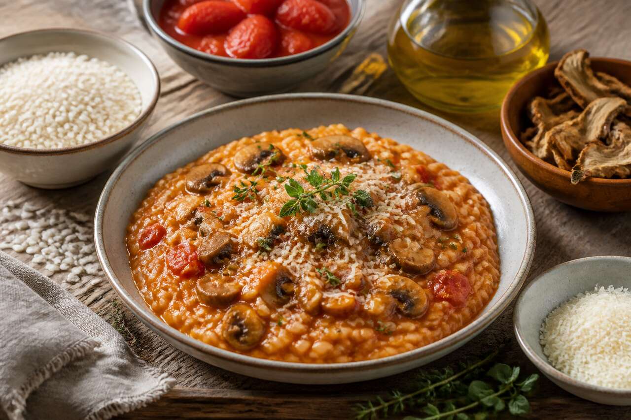 Risotto à la tomate et aux champignons de Loïc Fou de cuisine : la recette gourmande
