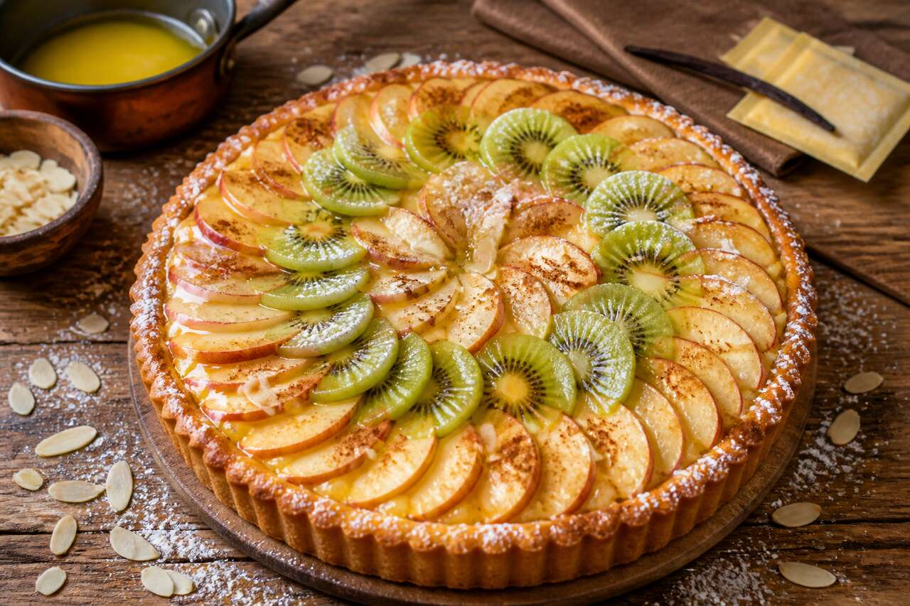 Recette de tarte aux pommes et kiwis facile et gourmande