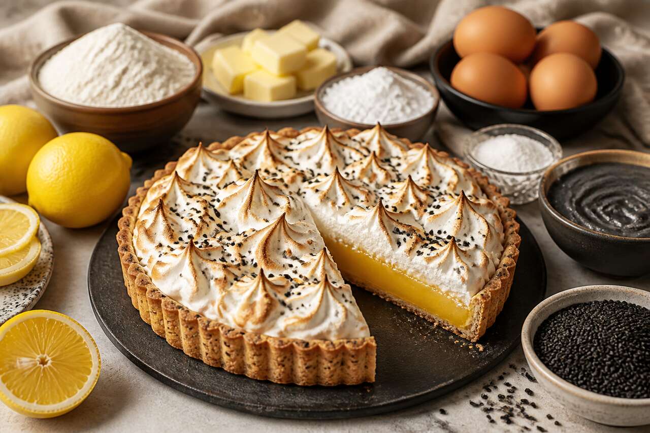 Recette de tarte au citron et sésame noir meringuée
