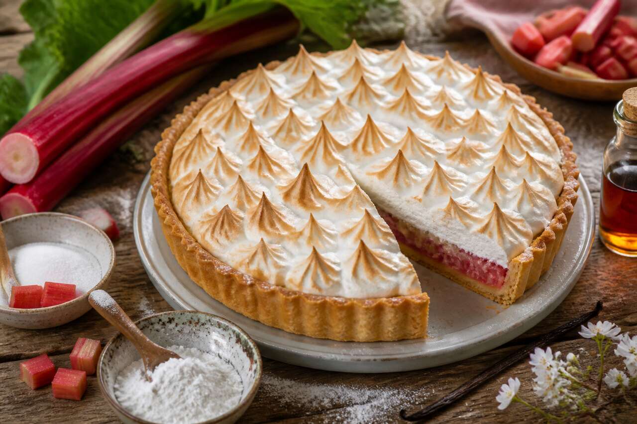 Recette de tarte à la rhubarbe meringuée