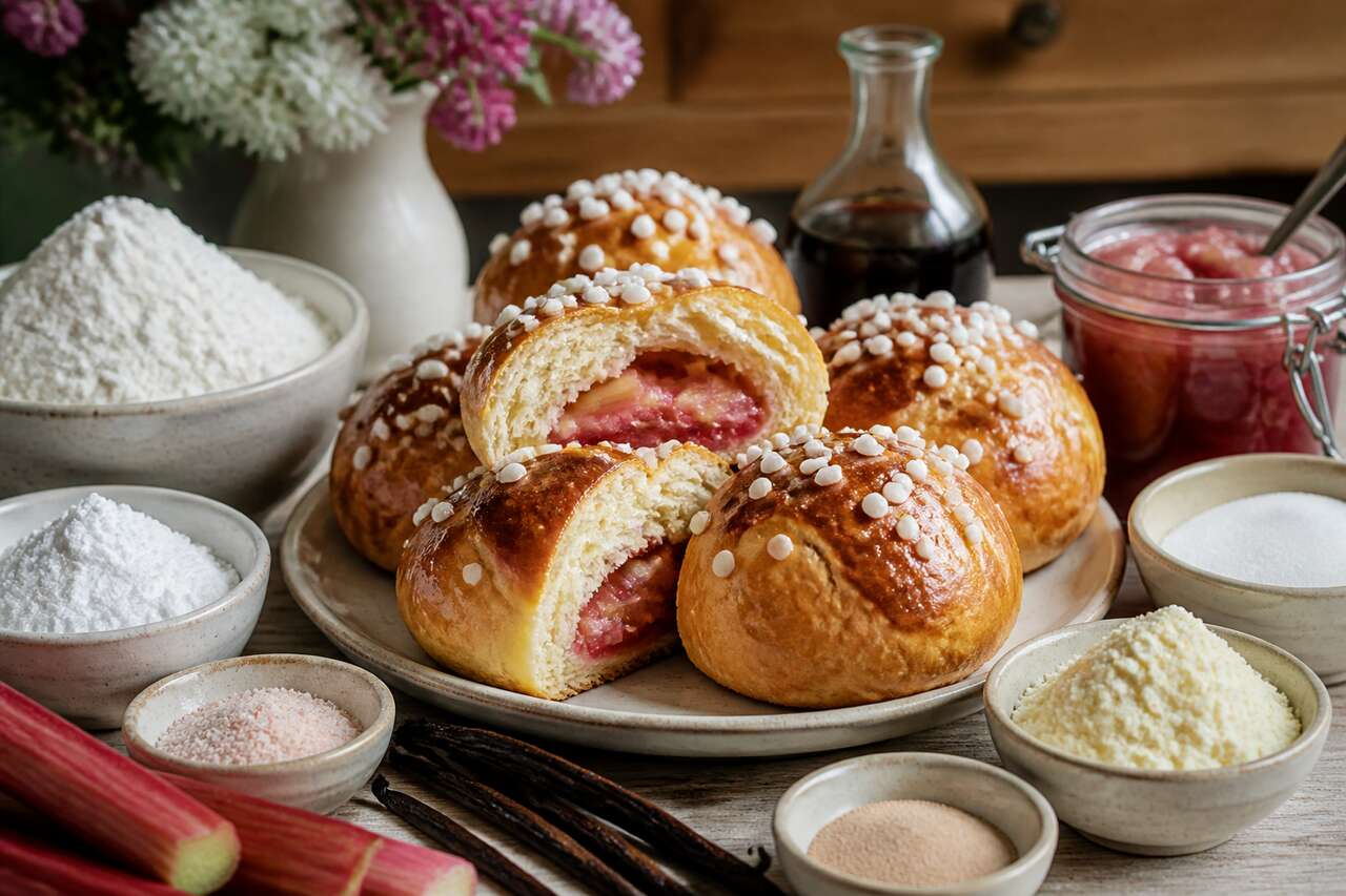 Recette de brioches à la vanille et à la rhubarbe
