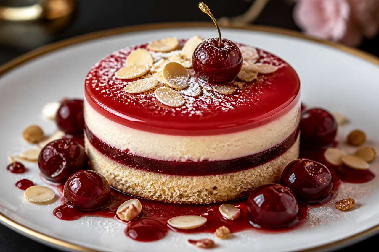 Recette d'entremets cerises et amandes