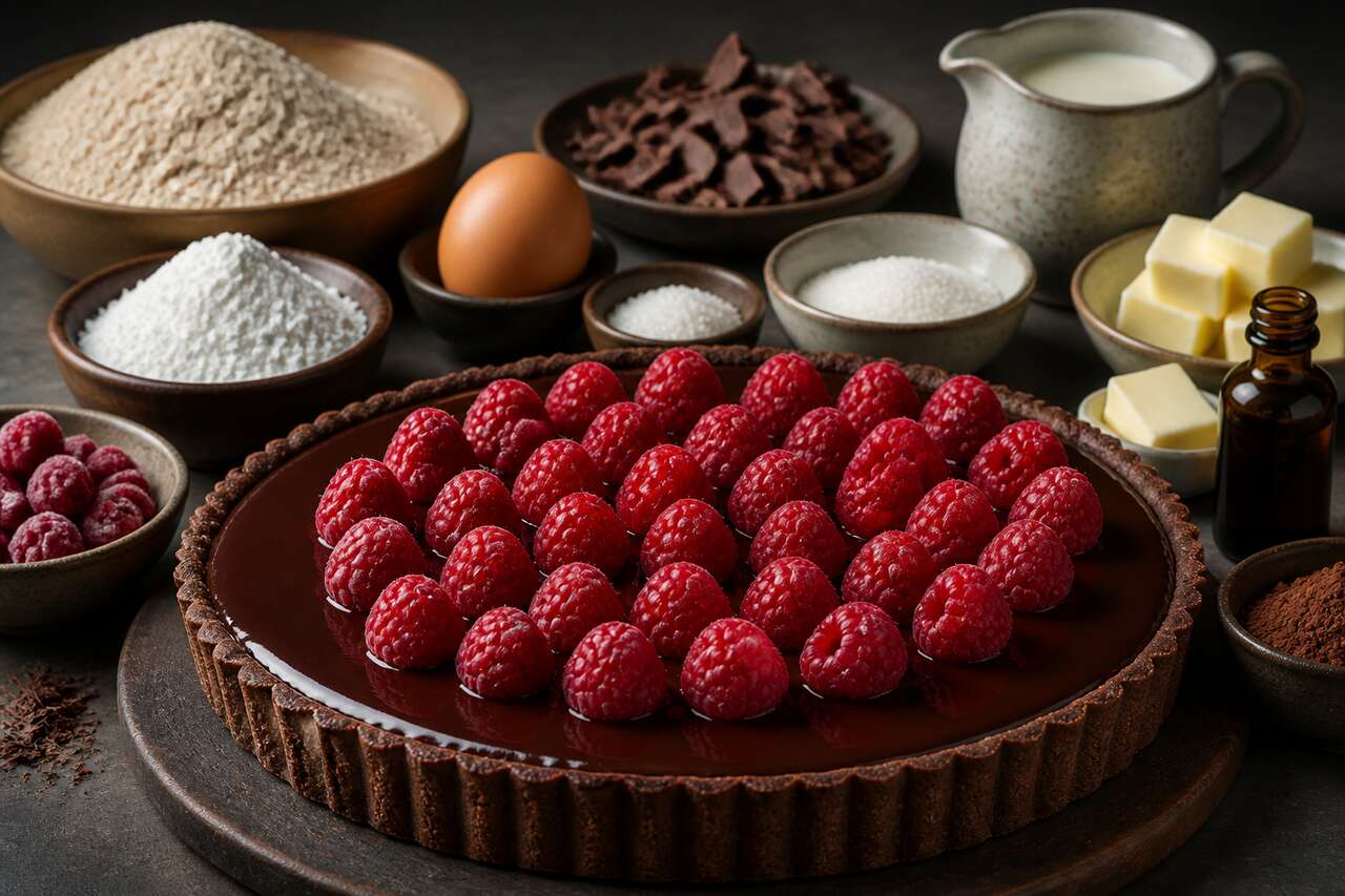 Recette de tarte au chocolat et aux framboises