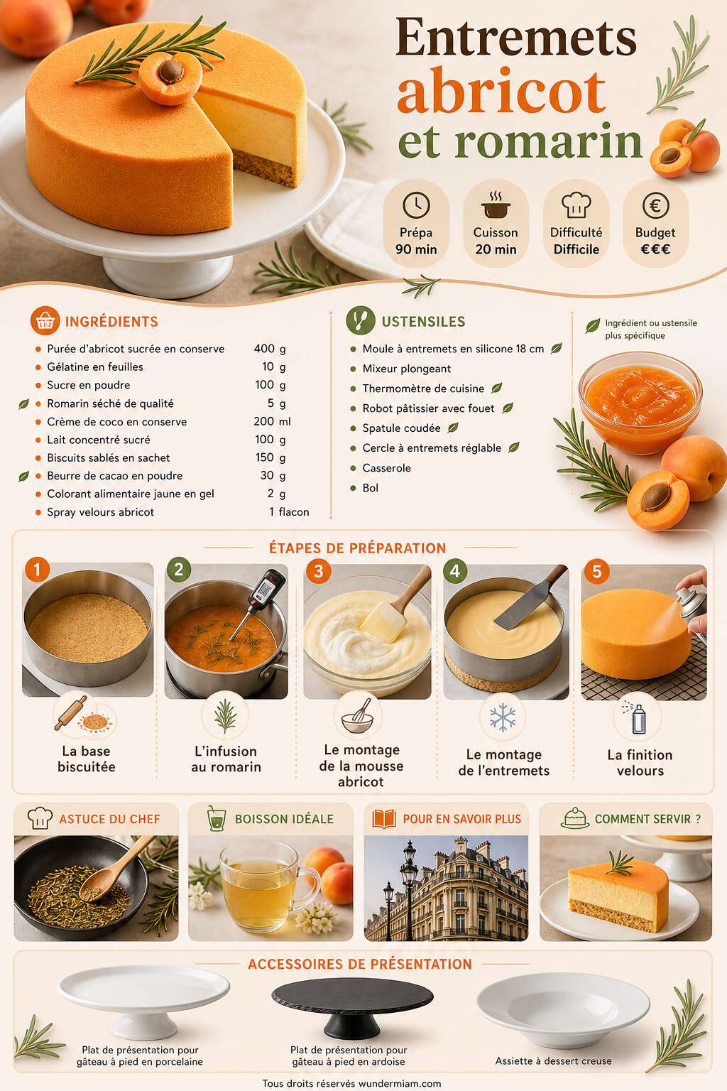 Fiche recette Recette d'entremets abricot et romarin Fiche recette Recette d'entremets abricot et romarin