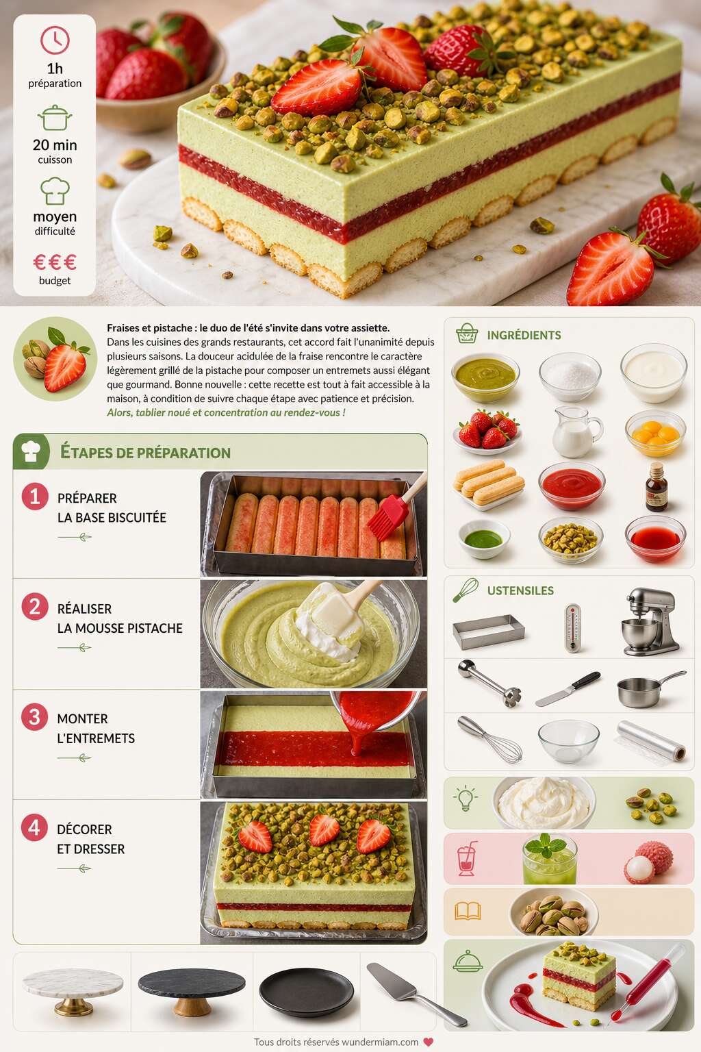 Fiche recette Recette d'entremets fraises et pistache Fiche recette Recette d'entremets fraises et pistache