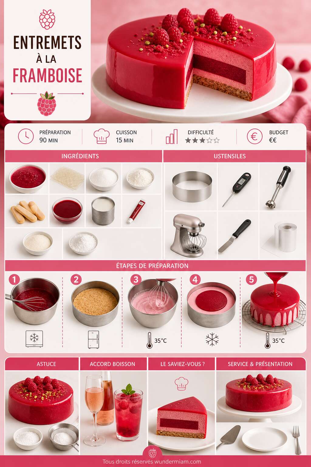 Fiche recette Recette d'entremets &agrave; la framboise