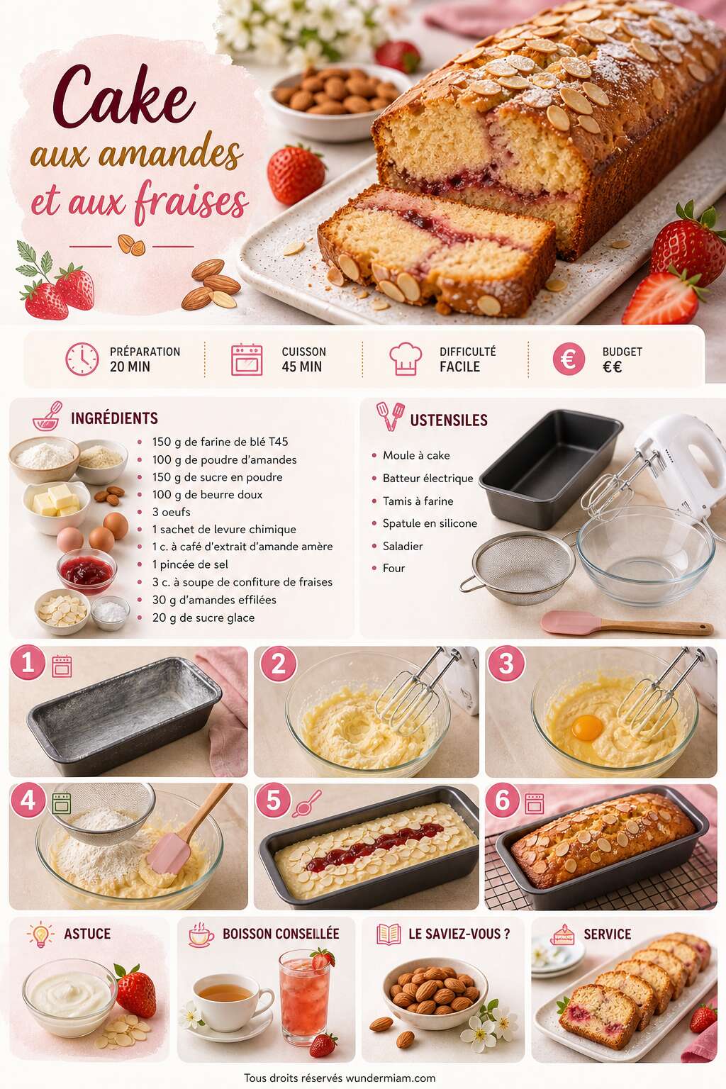 Fiche recette Recette du cake aux amandes et aux fraises Fiche recette Recette du cake aux amandes et aux fraises