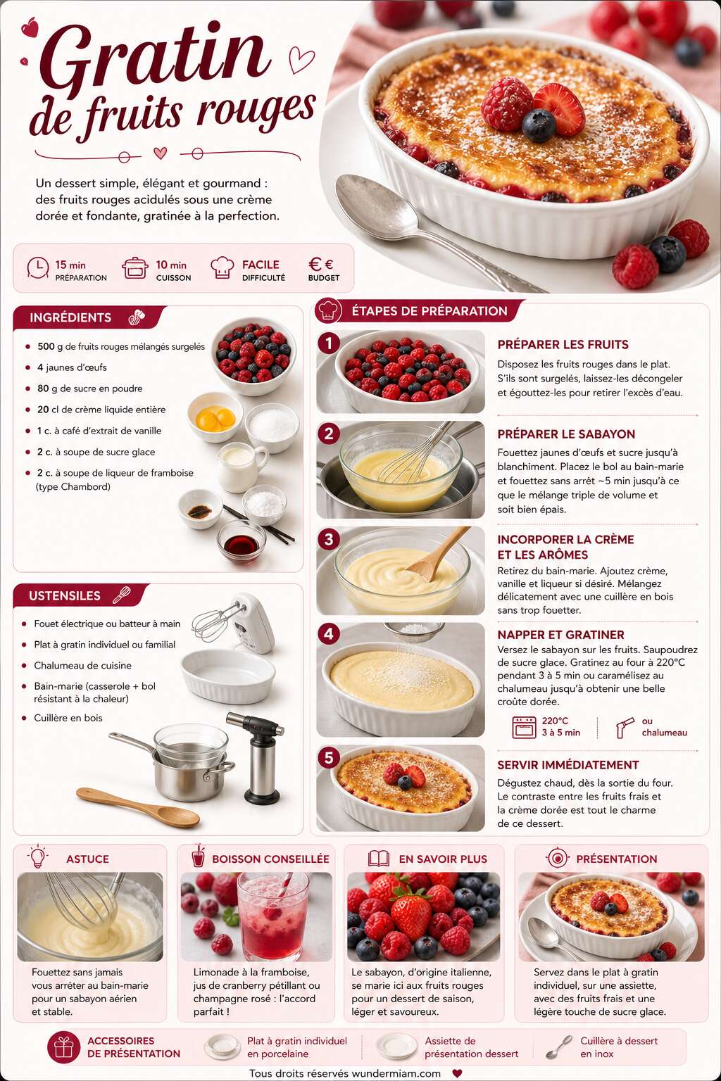 Fiche recette Recette du gratin de fruits rouges Fiche recette Recette du gratin de fruits rouges