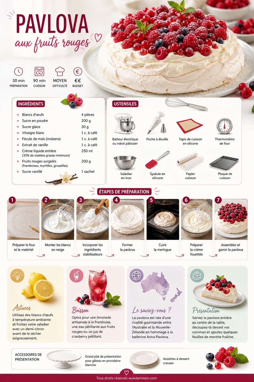 Fiche recette Recette de pavlova aux fruits rouges Fiche recette Recette de pavlova aux fruits rouges