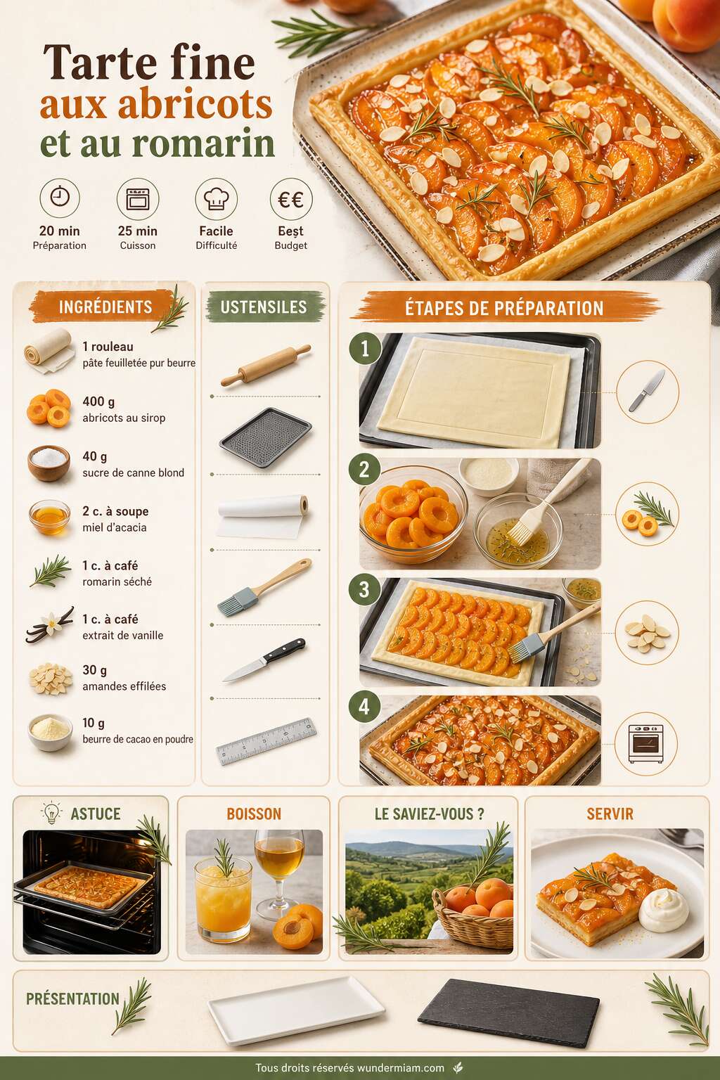 Fiche recette Recette de tarte fine aux abricots et au romarin Fiche recette Recette de tarte fine aux abricots et au romarin