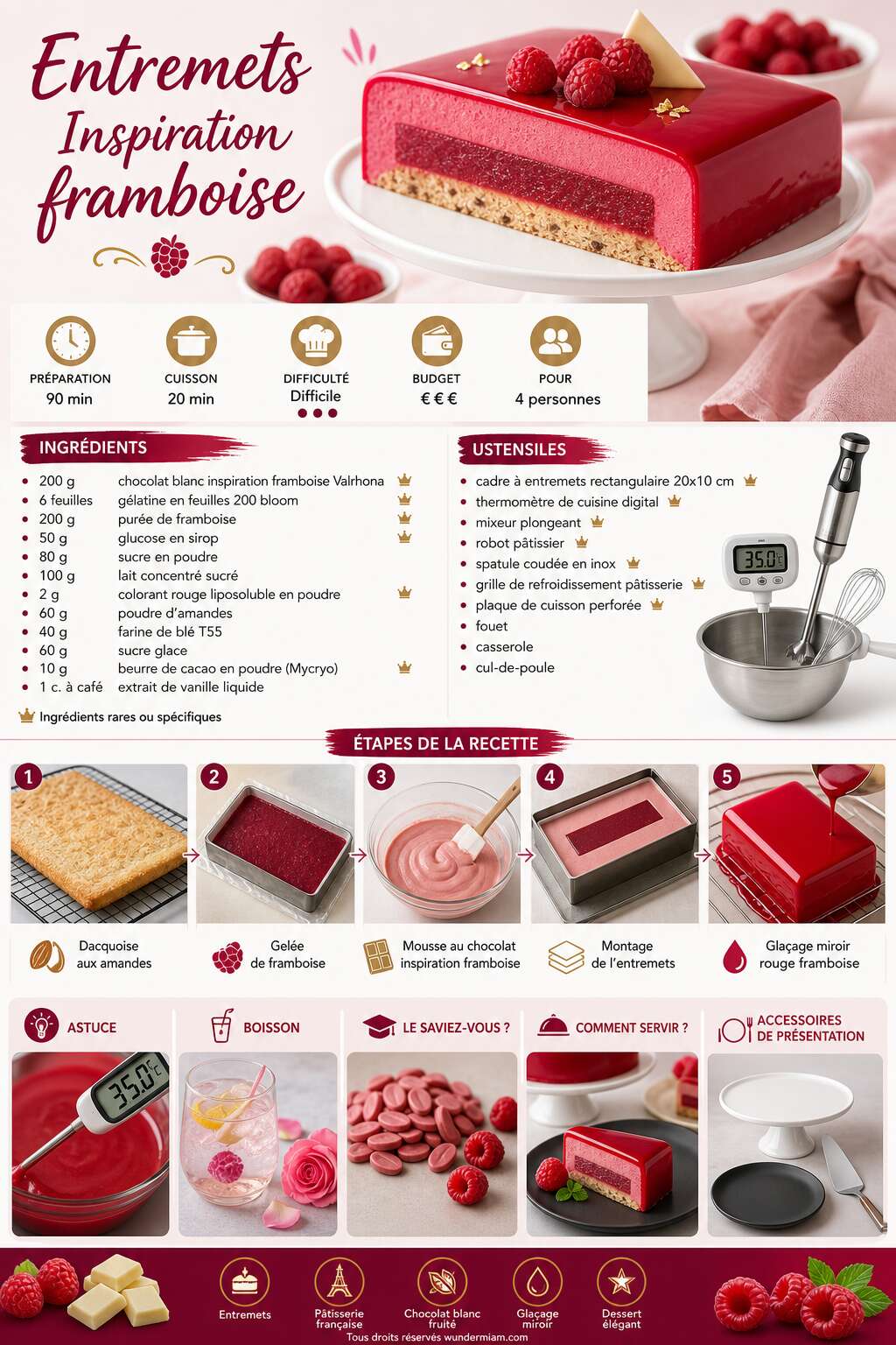 Fiche recette Recette d'entremets Inspiration framboise Fiche recette Recette d'entremets Inspiration framboise