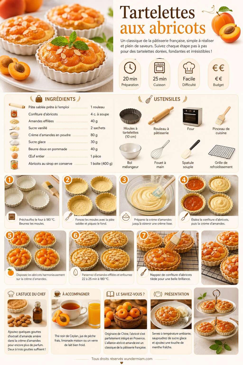 Fiche recette Recette facile de tartelettes aux abricots