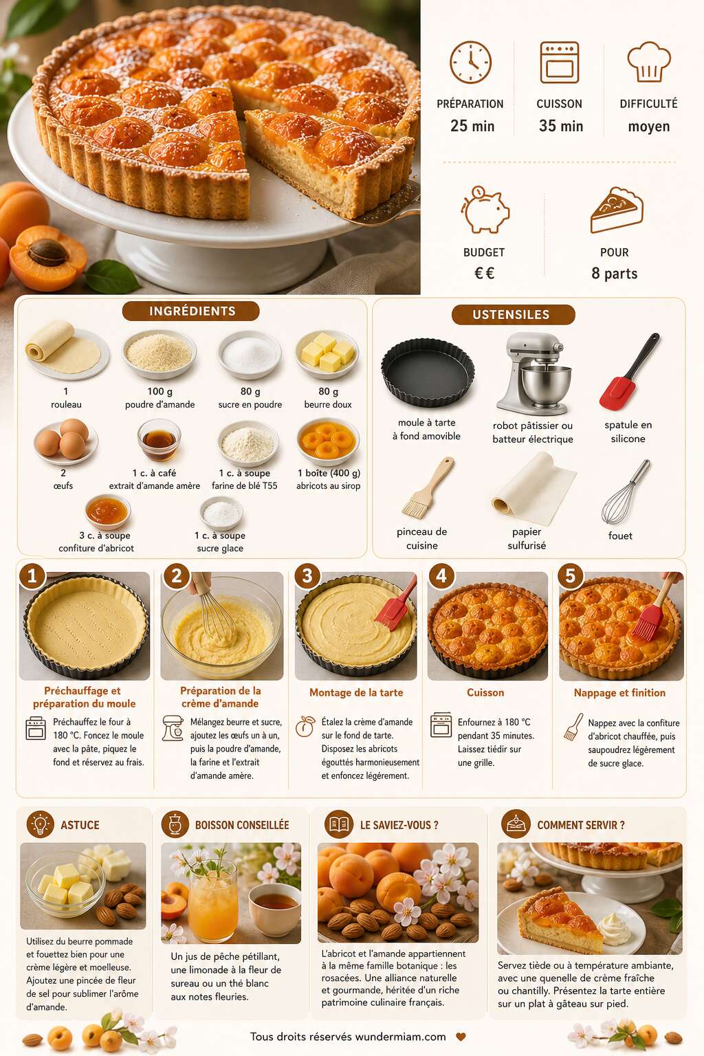 Fiche recette Tarte &agrave; l'abricot et sa cr&egrave;me d'amande : la recette irr&eacute;sistible