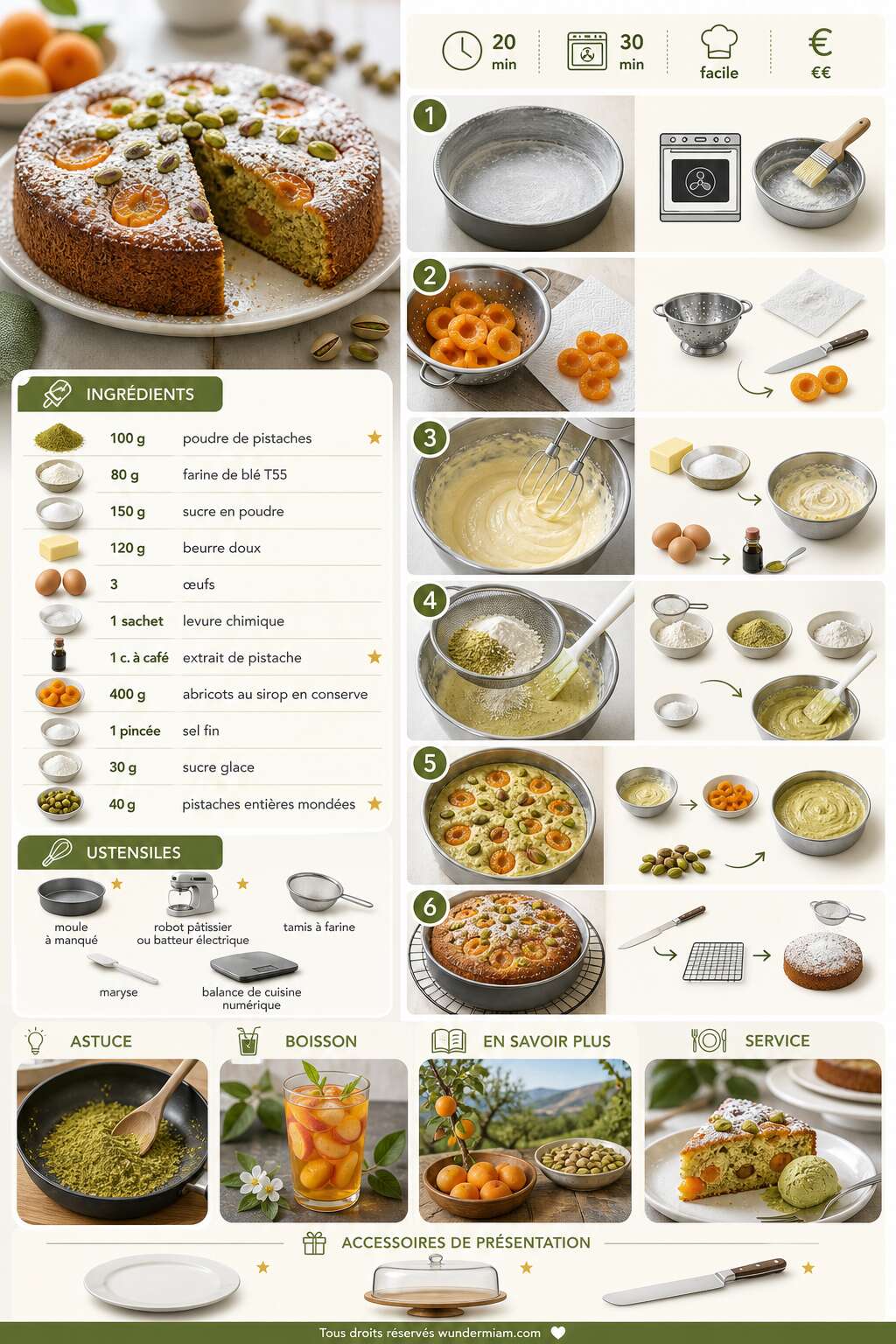 Fiche recette Recette de moelleux aux pistaches et abricots