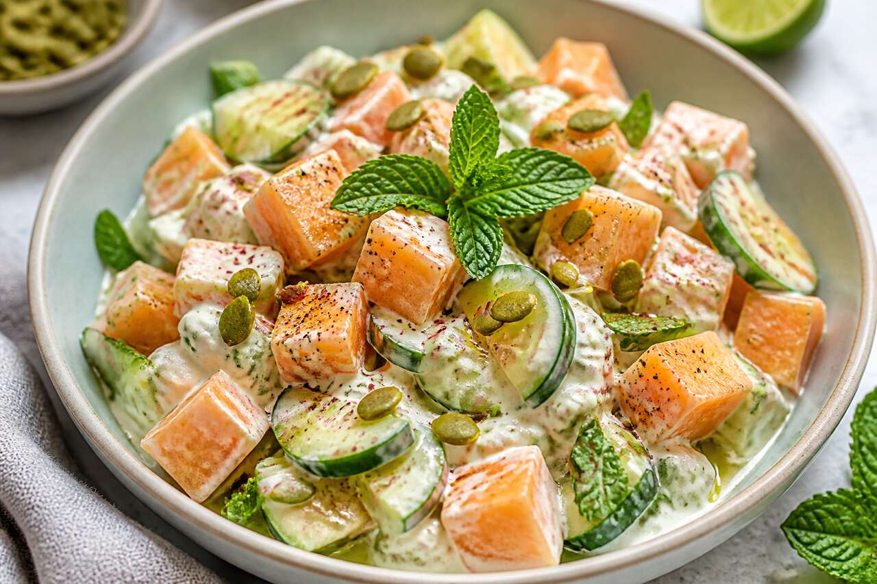 Recette de salade melon concombre au yaourt fraîche et légère