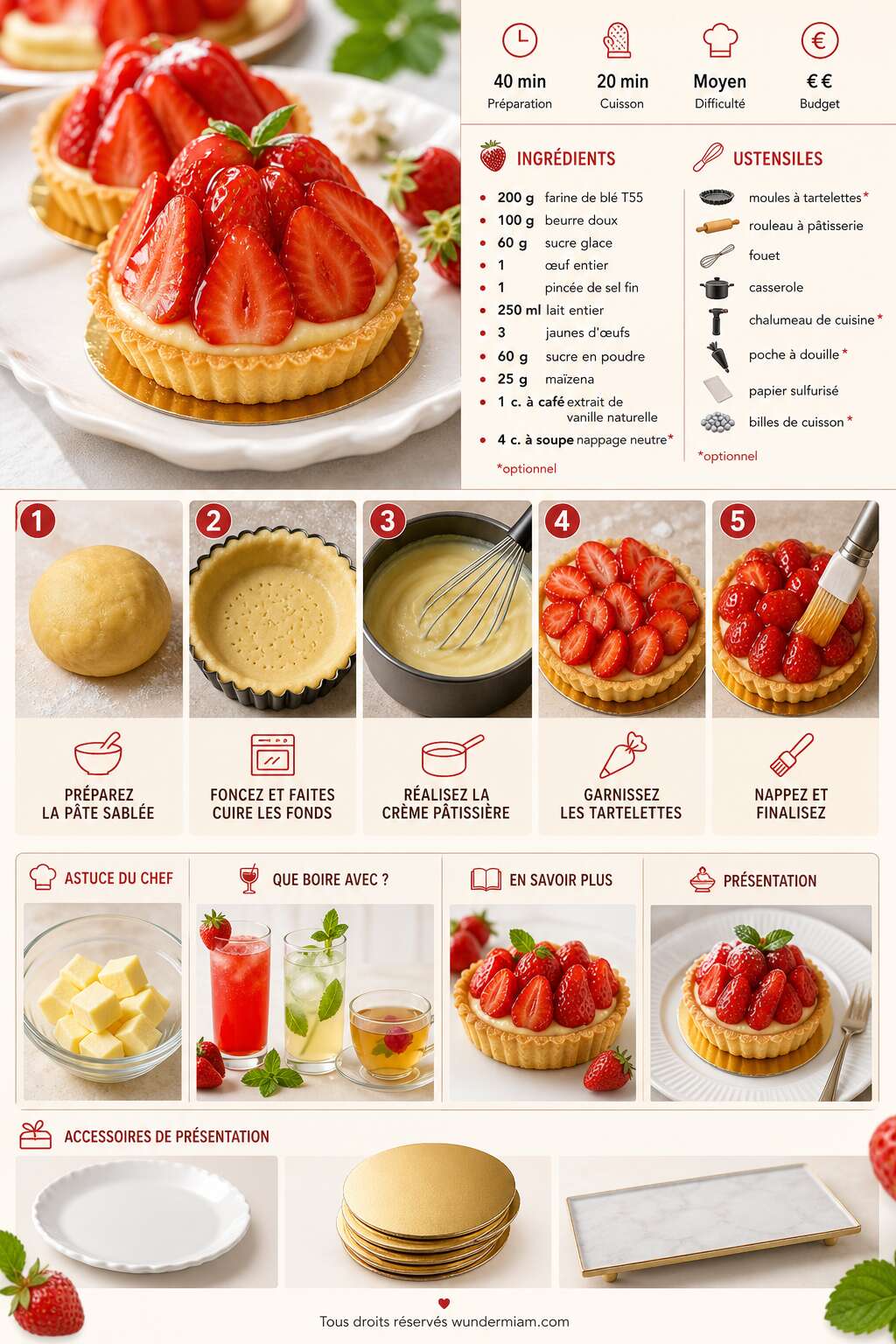Fiche recette Recette de tartelettes aux fraises Fiche recette Recette de tartelettes aux fraises