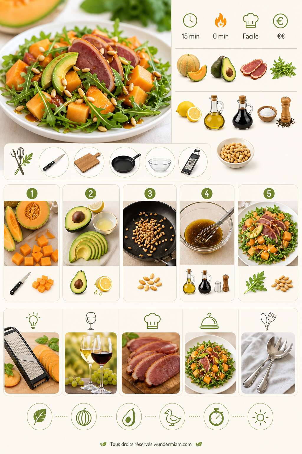 Fiche recette Salade de melon et avocat au magret fumé : la recette fraîche et gourmande Fiche recette Salade de melon et avocat au magret fumé : la recette fraîche et gourmande