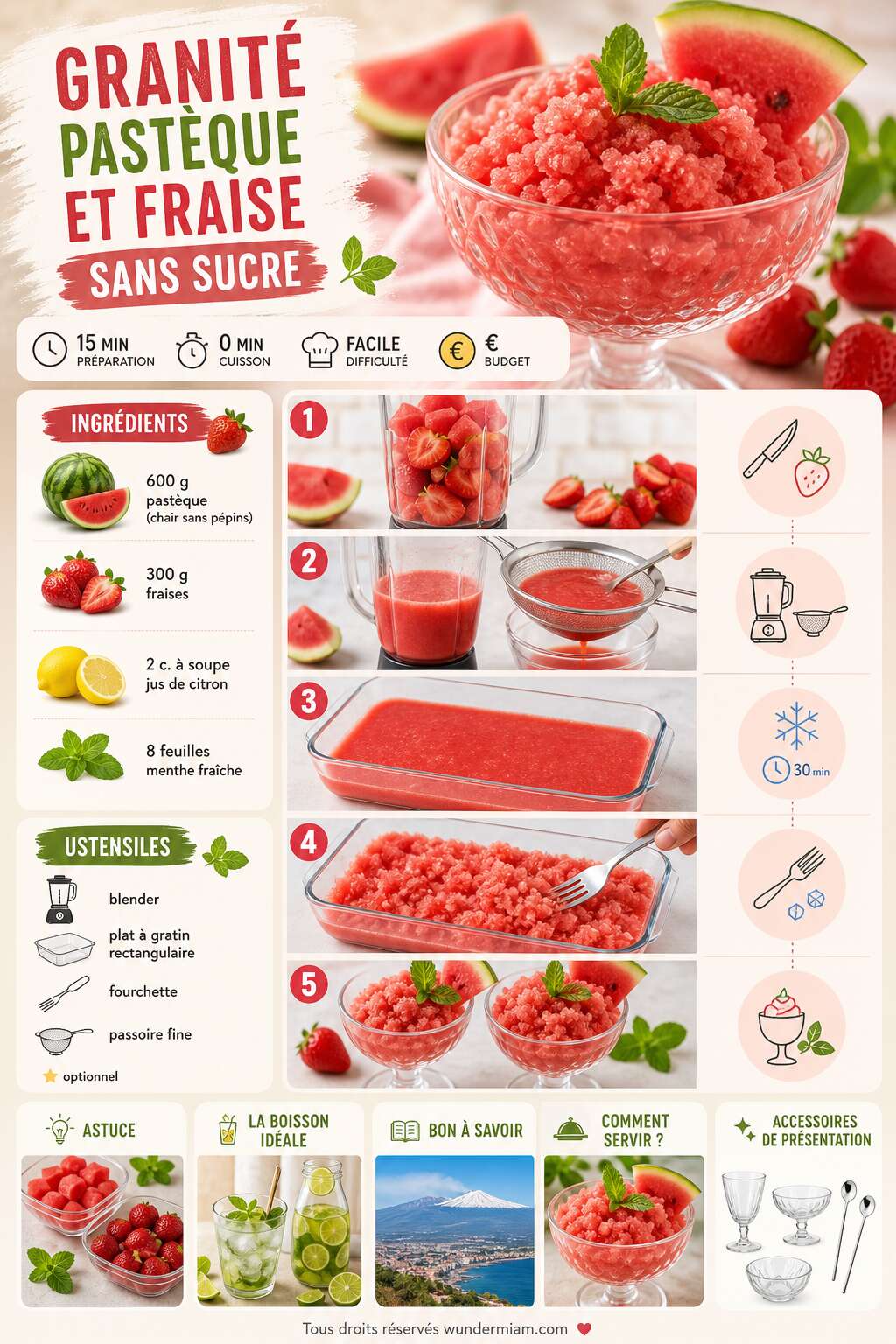 Fiche recette Recette de granit&eacute; past&egrave;que et fraise sans sucre