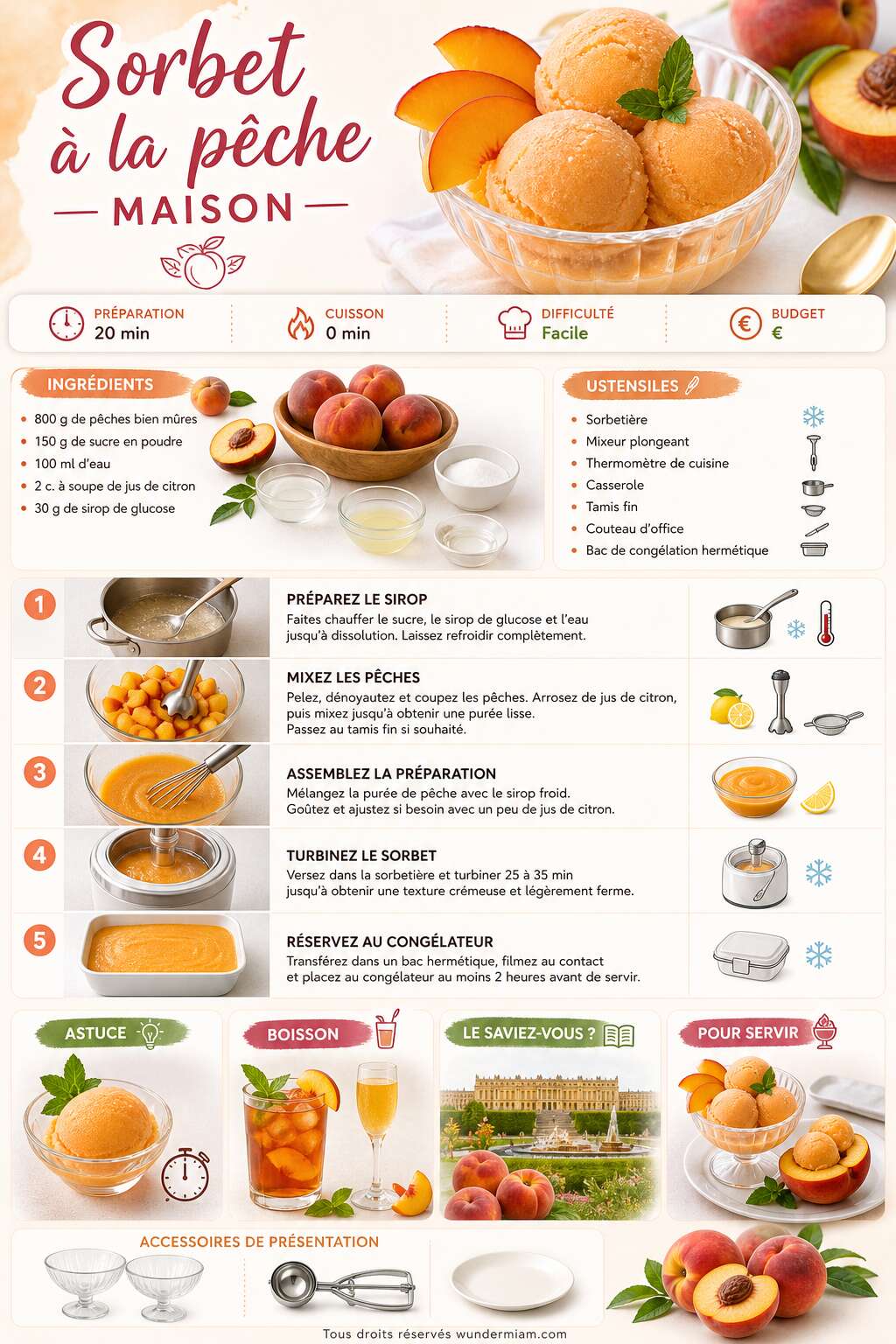 Fiche recette Recette de sorbet à la pêche maison Fiche recette Recette de sorbet à la pêche maison