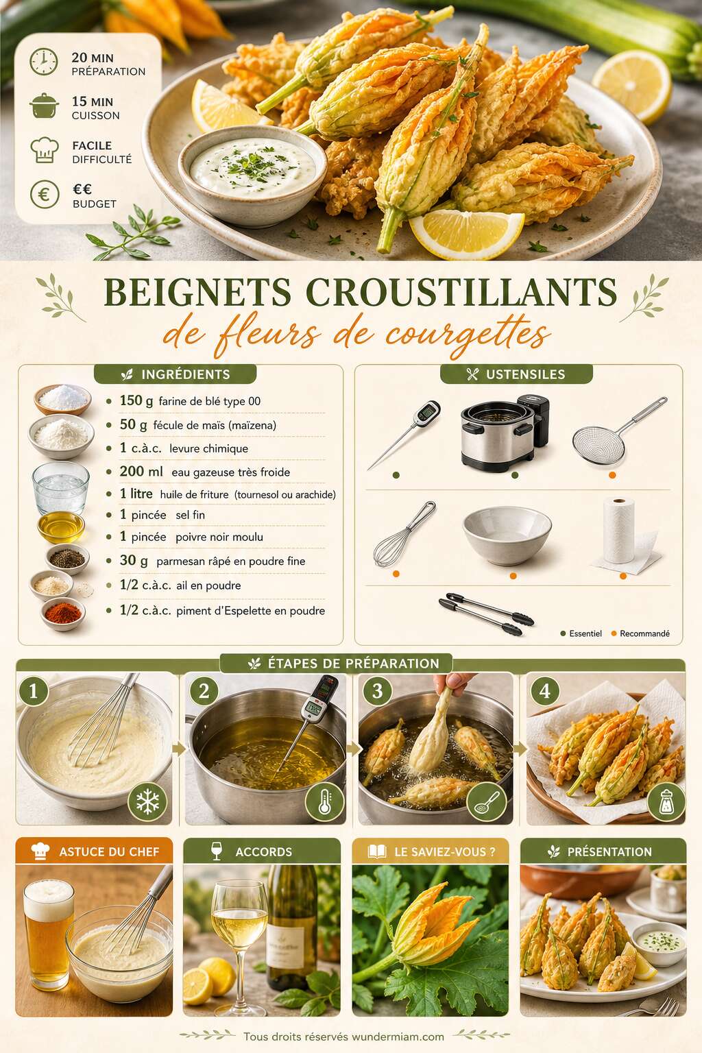 Fiche recette Recette de beignets de fleurs de courgettes croustillants