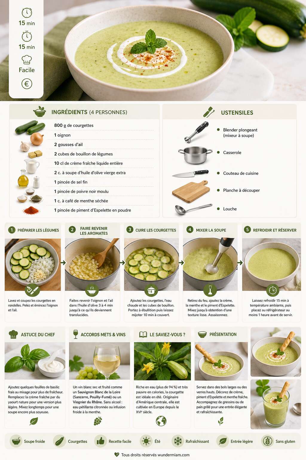 Fiche recette Recette de soupe froide aux courgettes facile et rafra&icirc;chissante