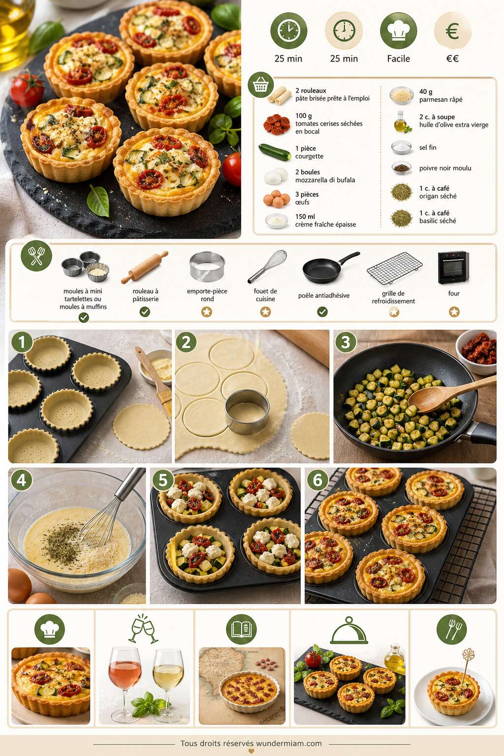 Fiche recette Mini quiche froide aux tomates cerises, courgette et mozzarella : la recette estivale parfaite Fiche recette Mini quiche froide aux tomates cerises, courgette et mozzarella : la recette estivale parfaite