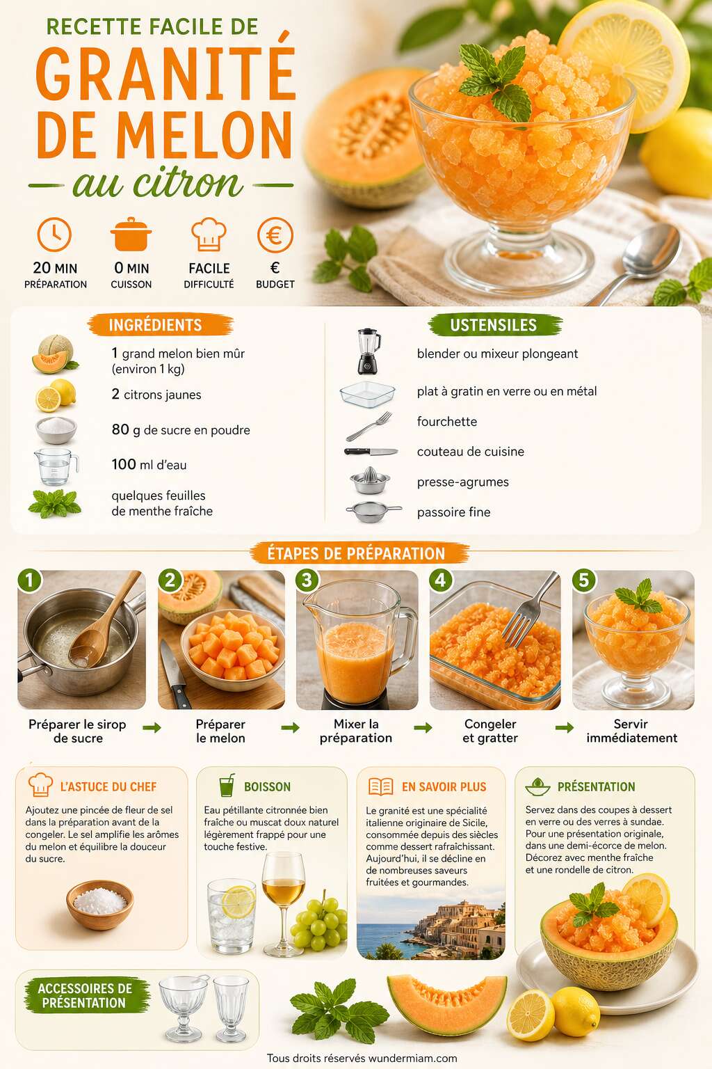 Fiche recette Recette facile de granit&eacute; de melon au citron