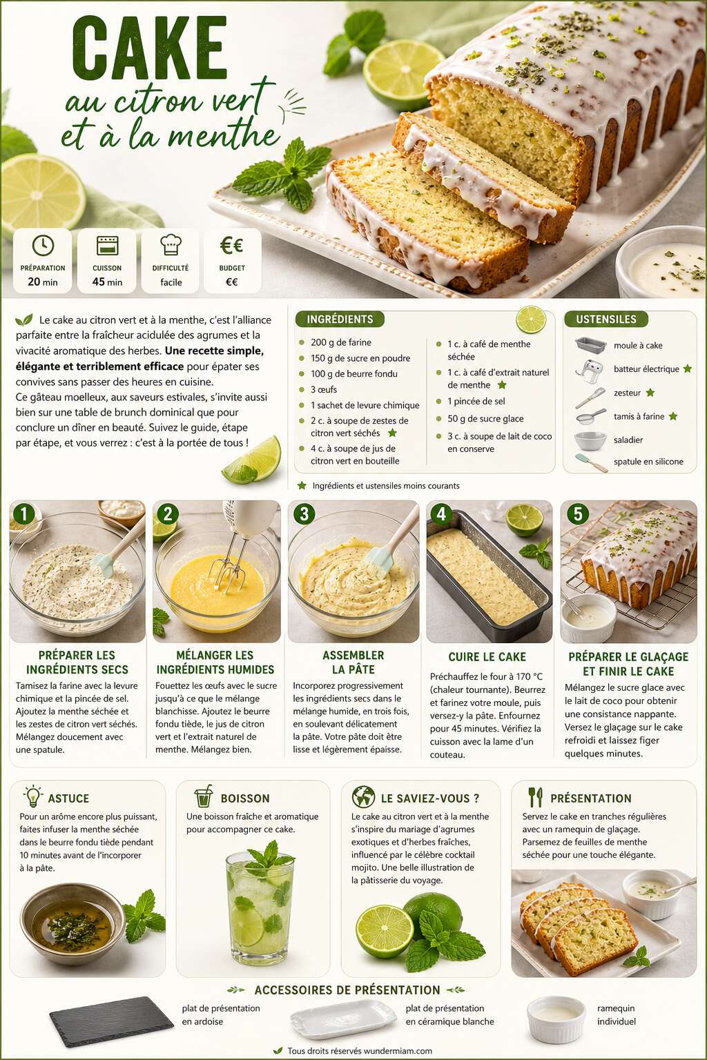 Fiche recette Recette du cake au citron vert et &agrave; la menthe